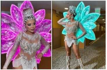 Ana Beatriz Godoi， rainha da Rosas de Ouro9d com， usa fantasia que borrifa perfume na avenida
