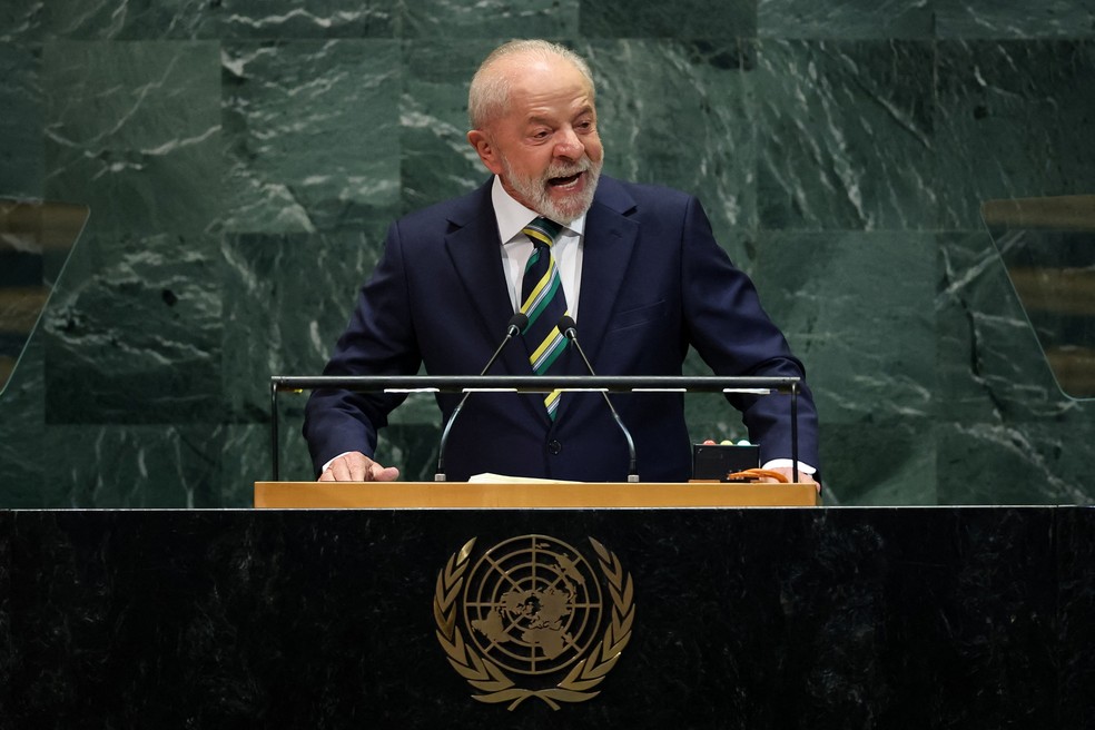 Lula discursa na ONU em 23 de setembro de 2025 — Foto: Mike Seggar/Reuters