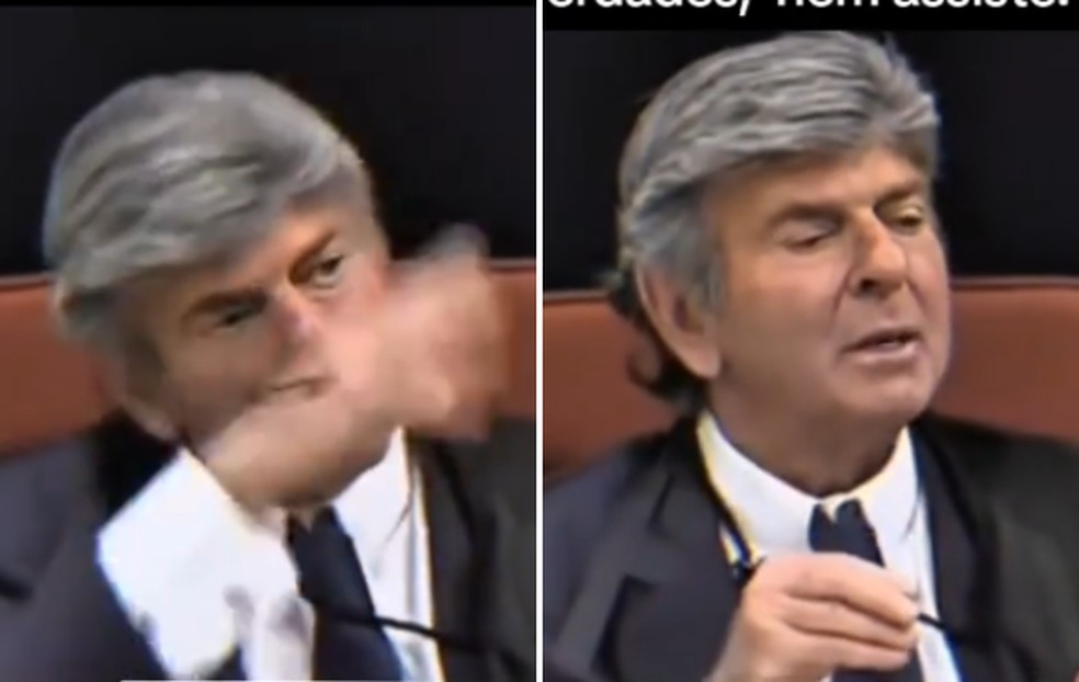Vídeo falso de Fux apresenta indícios de manipulação por IA. — Foto: Reprodução